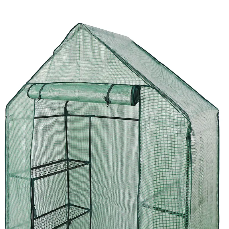 Walk In Greenhouse Compact Green House with 4 Shelves and Weatherproof PE Plastic Cover Plant House/Grow House for Garden and Outdoor Roll up Zip Panel Door Easy No Tool Assembly 5
