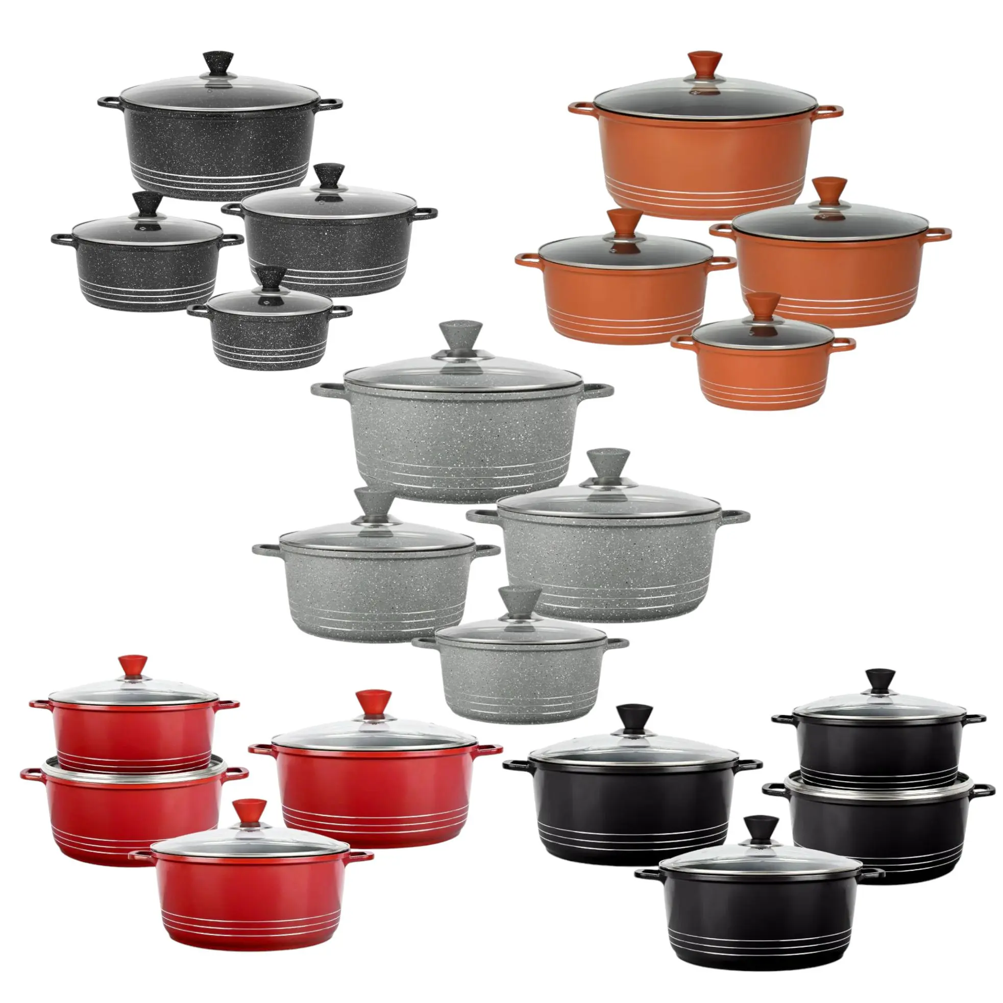 LARIA 4PC in PLAIN BLACK, RED, COPPER or GREY, BLACK Marble Effect / DIE - CAST ALUMINIUM NON STICK SET - SQ PROFESSIONAL