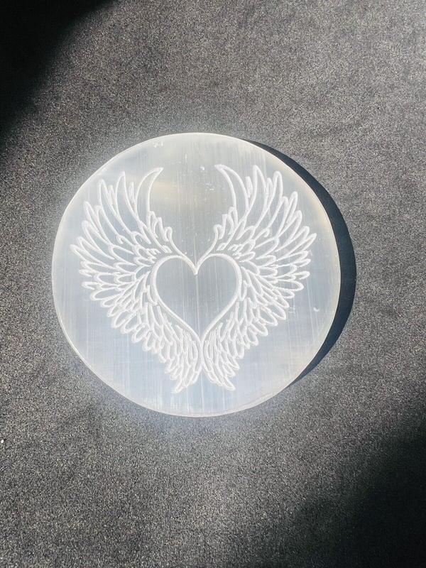Selenite Charging Plate , Crystal Charging Grid Plate/Disc, Healing Crystal, Energy Healing, Engraved Selenite Charging Plate, Selenite Disc Bag Pendant 6