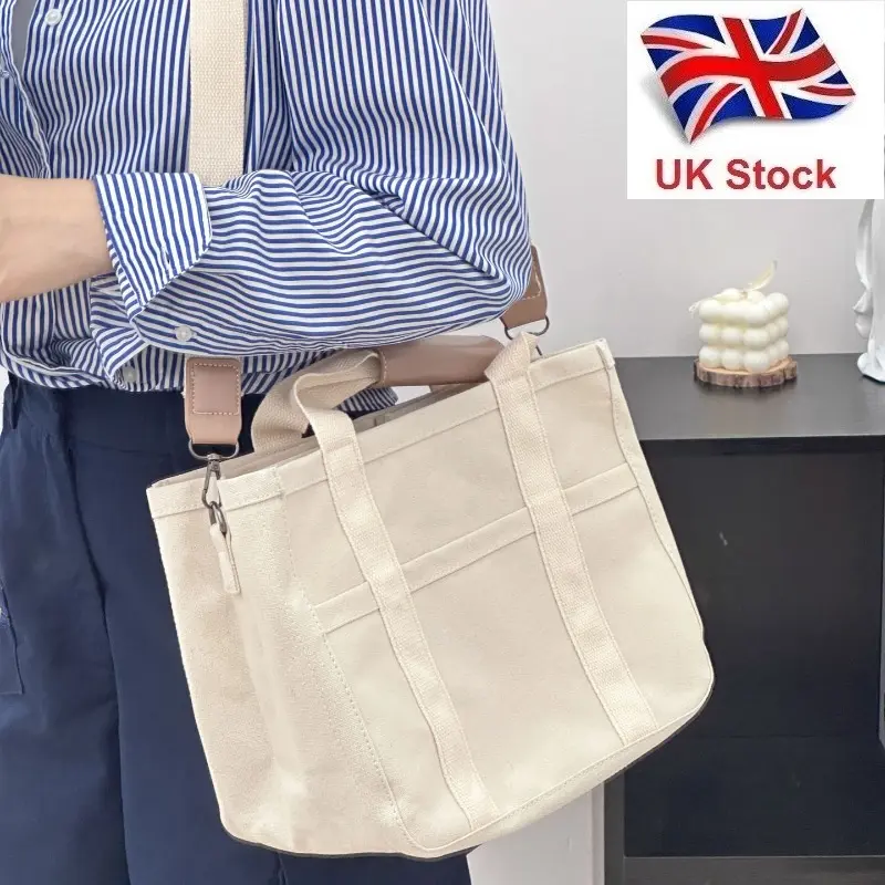 UK Stock Canvas Tote Bag Large Capacity Shoulder Bag for Teen Girl Women & Men 0
