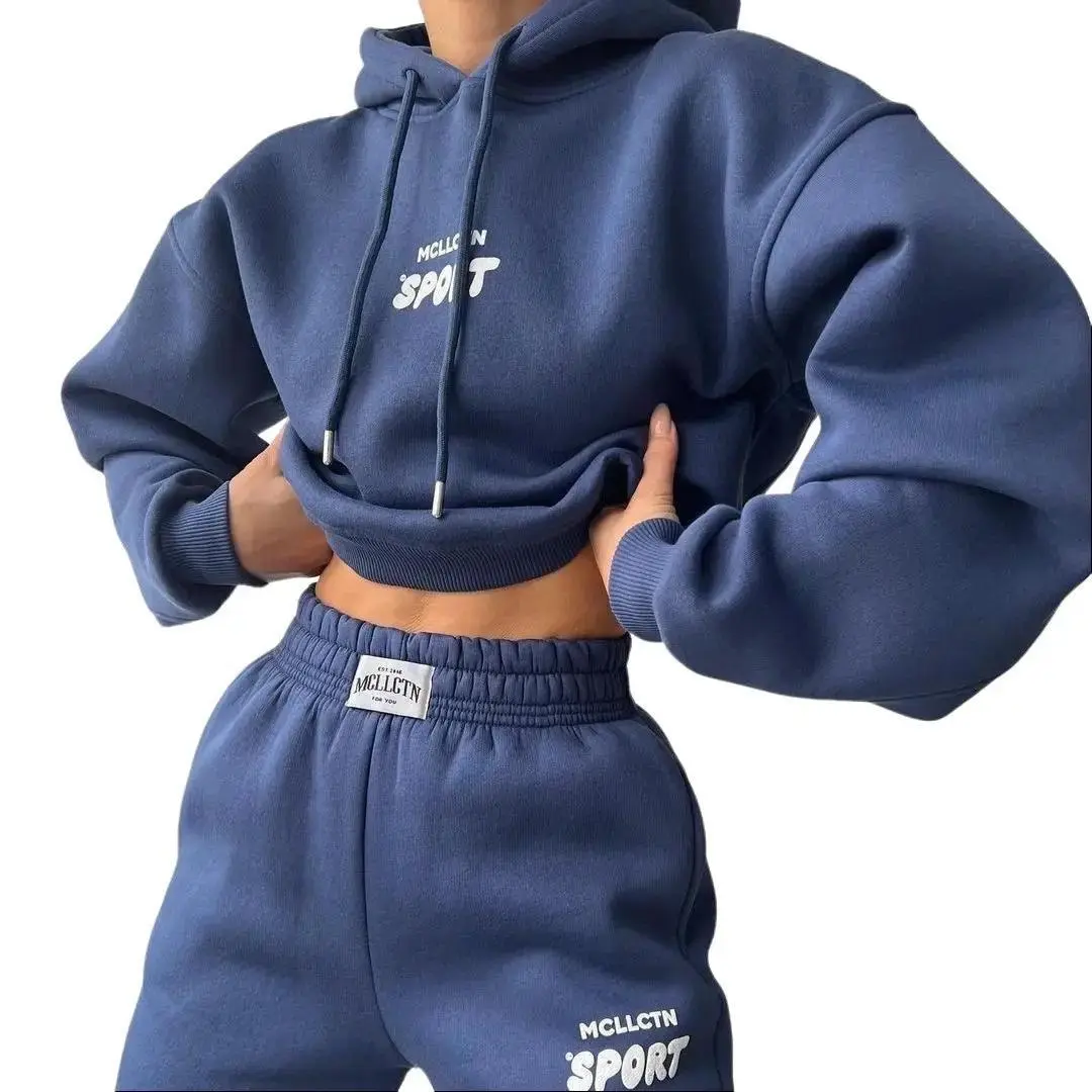 【2025】Fashion Vintage Hoodie Set For Women 2025 Autumn And Winter Plus Fleece Thickened Casual Top Sweatpants Sports Two-Piece Womenswear Check Overalls Suits Underwear Lady Comfort Long Sleeve