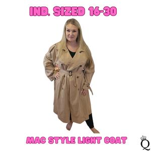 QTL - Mac Style Light Coat (Individually Size 16-30) Doubel Button Up , Belt , Plus Size Comfort Womenswear Adjustable Curvy Elegance Essential Jackets Tops