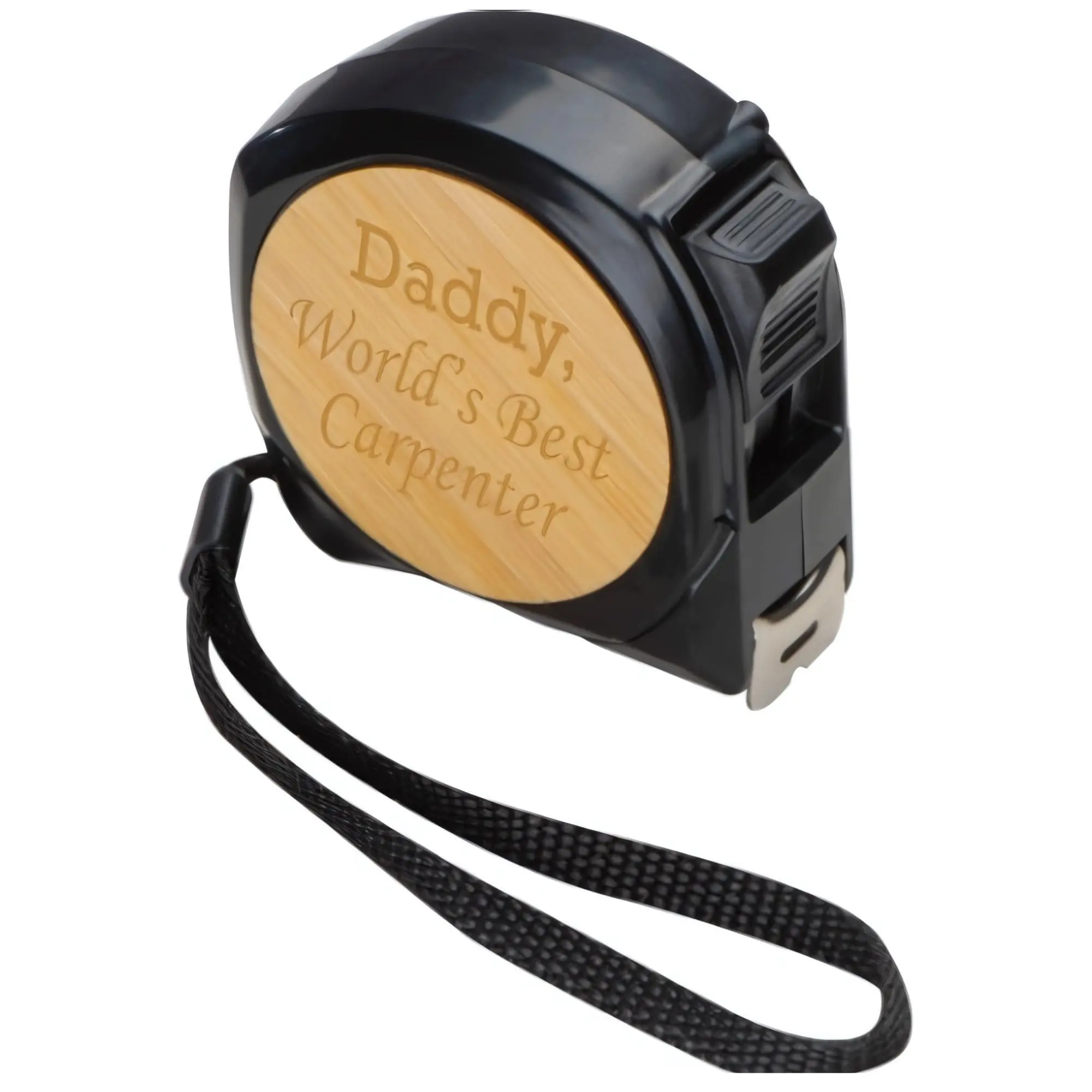Personalised 5m/16ft. Bamboo Center Steel Tape Measure - Custom Engraved Eco-Friendly Tool for Precision Measurements and Extra Strong Belt Clip. Ideal for DIY enthusiasts or professionals.