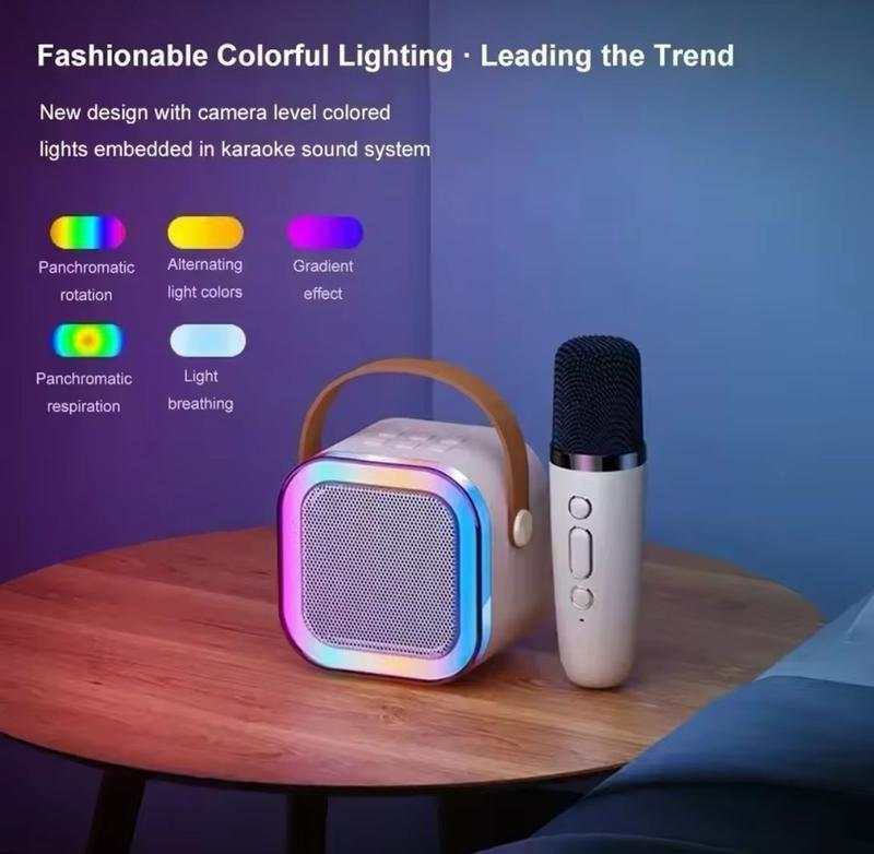 Portable Wireless Karaoke Speaker with 2 Mic, HiFi Stereo Sound and Colorful LED Lights for KTV, Audio and Smartphone Bluetooth Plastic 5