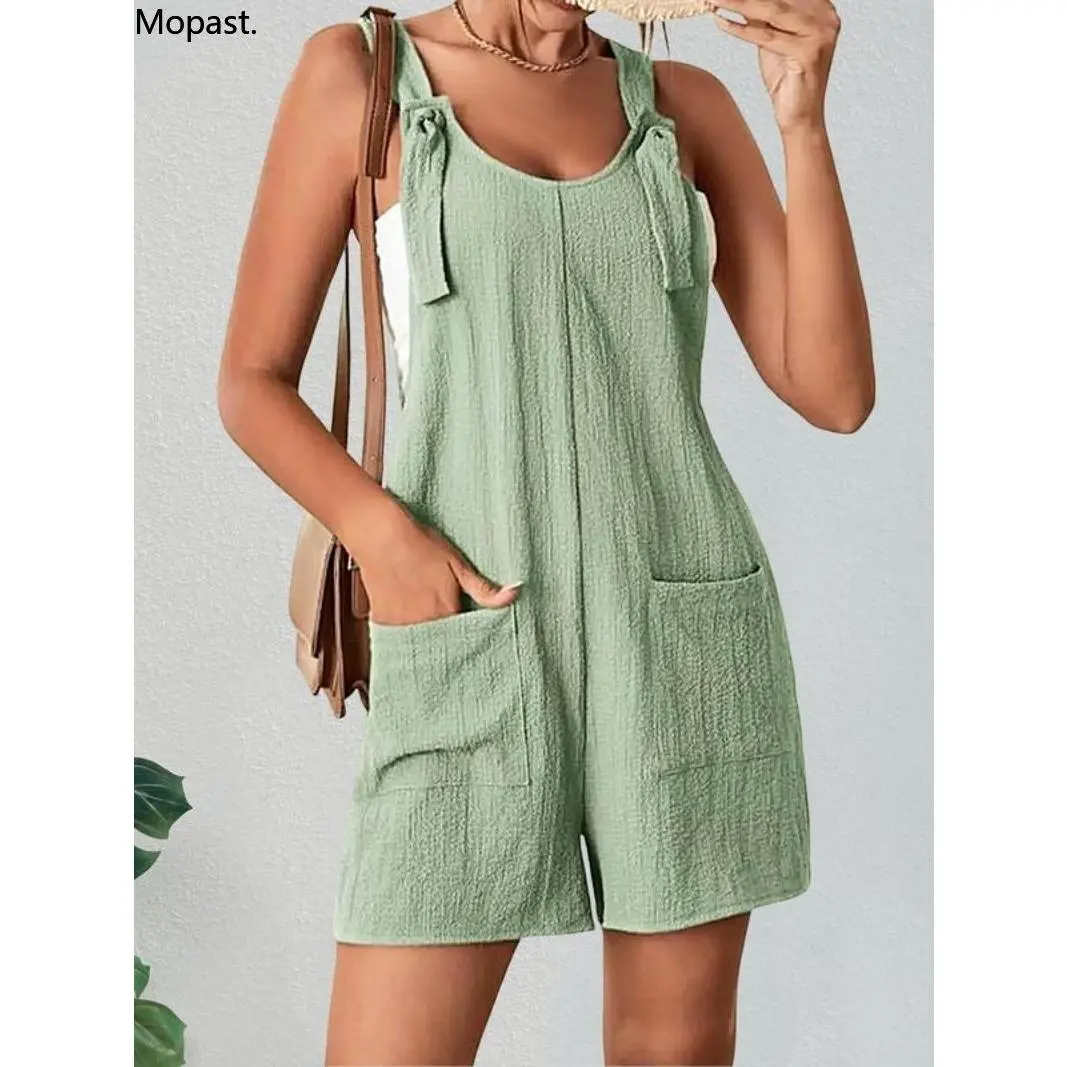 Women's Textured Adjustable Straps Pockets Overalls, Casual Solid Sleeveless Romper for Summer Outdoor Vacation Holiday, Summer Outfits 2024, One Piece Outfit Clothes Womenswear Suits