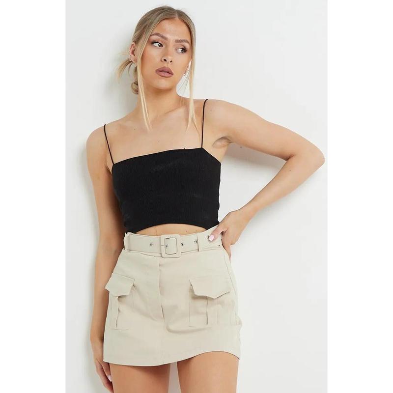 [Order Amount Over 20 Minus 5 ]Womens Commuter Stretchy Cargo Combat Belted Skort Short Skirt Fabric Pocket Womenswear Bottom sabrinacarpenter skirts 3