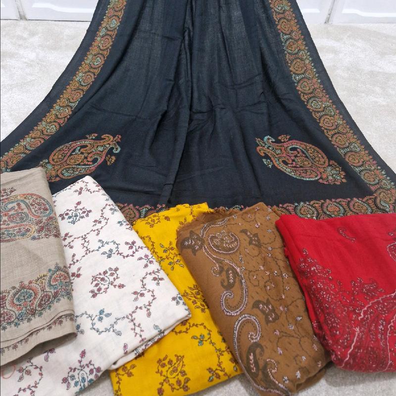 Traditional Pashmina Shawls with Handwork embroidery, Quality Pashmina Shawls, Pakistani Shawls, Available in different colours, Elegant look everyday. 1