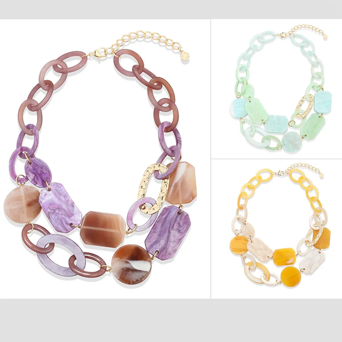 Short Colourful Statement Acrylic link Necklace 2 Daily Anniversary Female