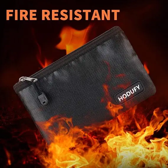 Small Fireproof Bag, Hodufy 5 x 8 inches Non-Itchy Fireproof Money Bag, Fireproof Cash Pouch, Bank Fireproof Bag Set for Valuables - Car Keys, Passport, Bank Deposit (2-Pack) 2