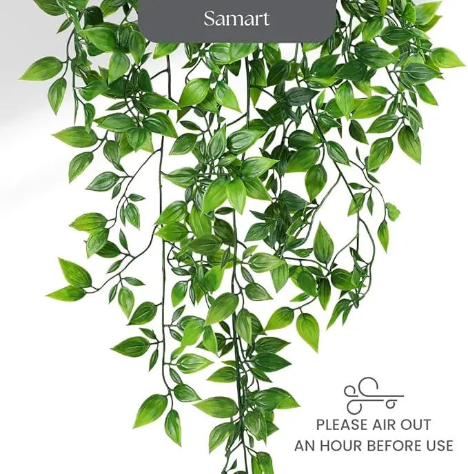 Artificial Hanging Plants Pack of 2 with White Pots Fake Plant Datura Vines Leaves Potted Decor Home Decoration for Indoor Outdoor Wall Room Patio Office Table Shelf Gifts for Christmas Easter Decorative Fruit Ornaments Faux 4