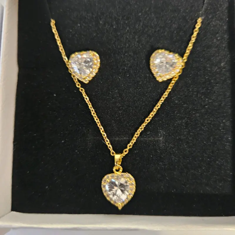 women silver- and gold plated  heart stud  earring  and pendant set 3