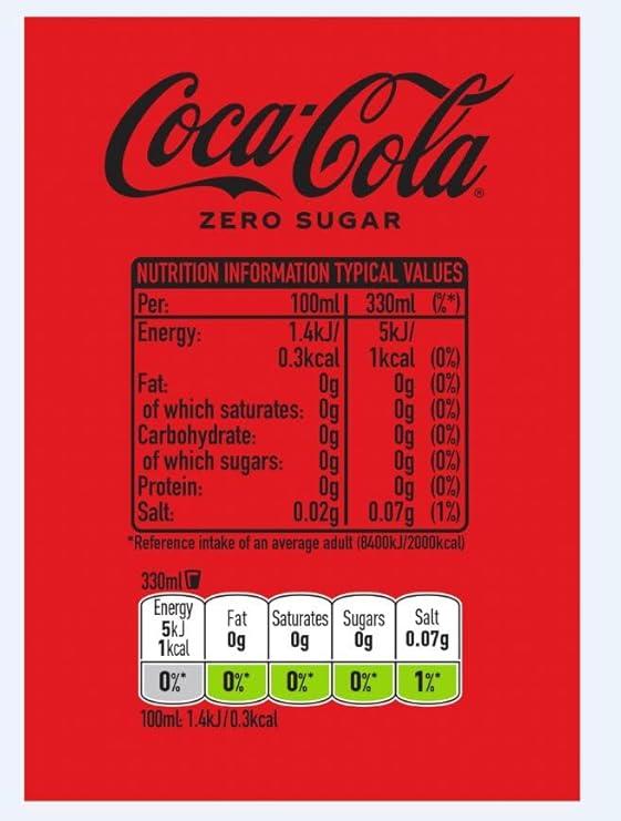 Coca-Cola Zero Sugar Cans 24 x 330ml – Refreshing No Sugar Soft Drink for a Classic Cola Taste 2