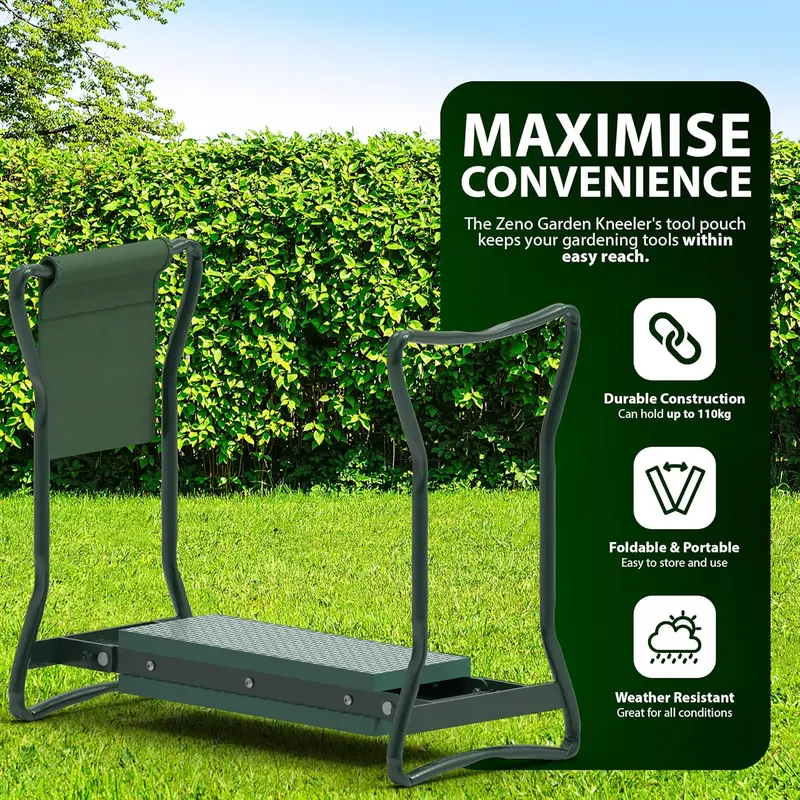 ZENO Garden Kneeler Seat with Handles | 2-1 Kneeler for Gardening | Padded Garden Kneeler | Multi-Use Foldable Garden Kneeler | Lightweight Garden Kneeling Pad | Strong Kneeling Stool with Tool Bag 2