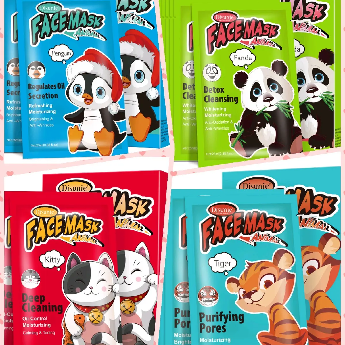 Korean Facial Animal Face Sheet Mask for Deep Cleansing and Skin Repair - Skincare Comfort. 8sheets per box face  mask