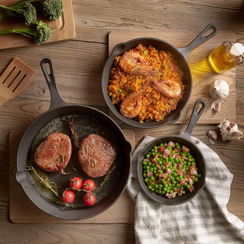 3 Piece Black Cast Iron Skillet Set- 3 sizes - 6",8",10" Cookware Pans 6