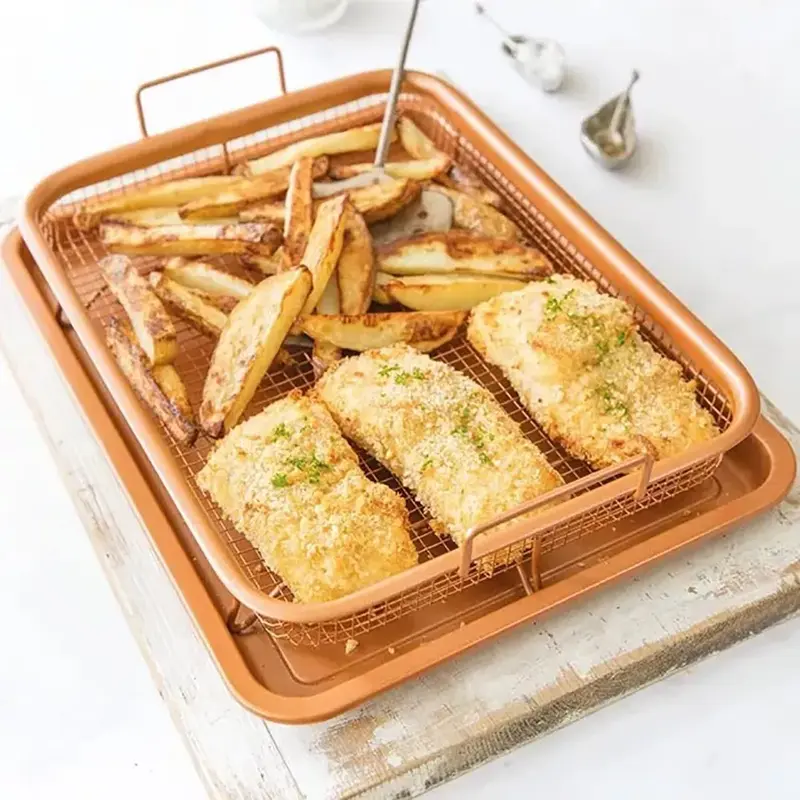 Copper Crisping Tray Copper Crisper Non-Stick Oven Mesh Baking Tray Chips Basket Non-stick,Oven-safe,Crispy Results,Easy Cleaning,Even Heating Bakeware 5