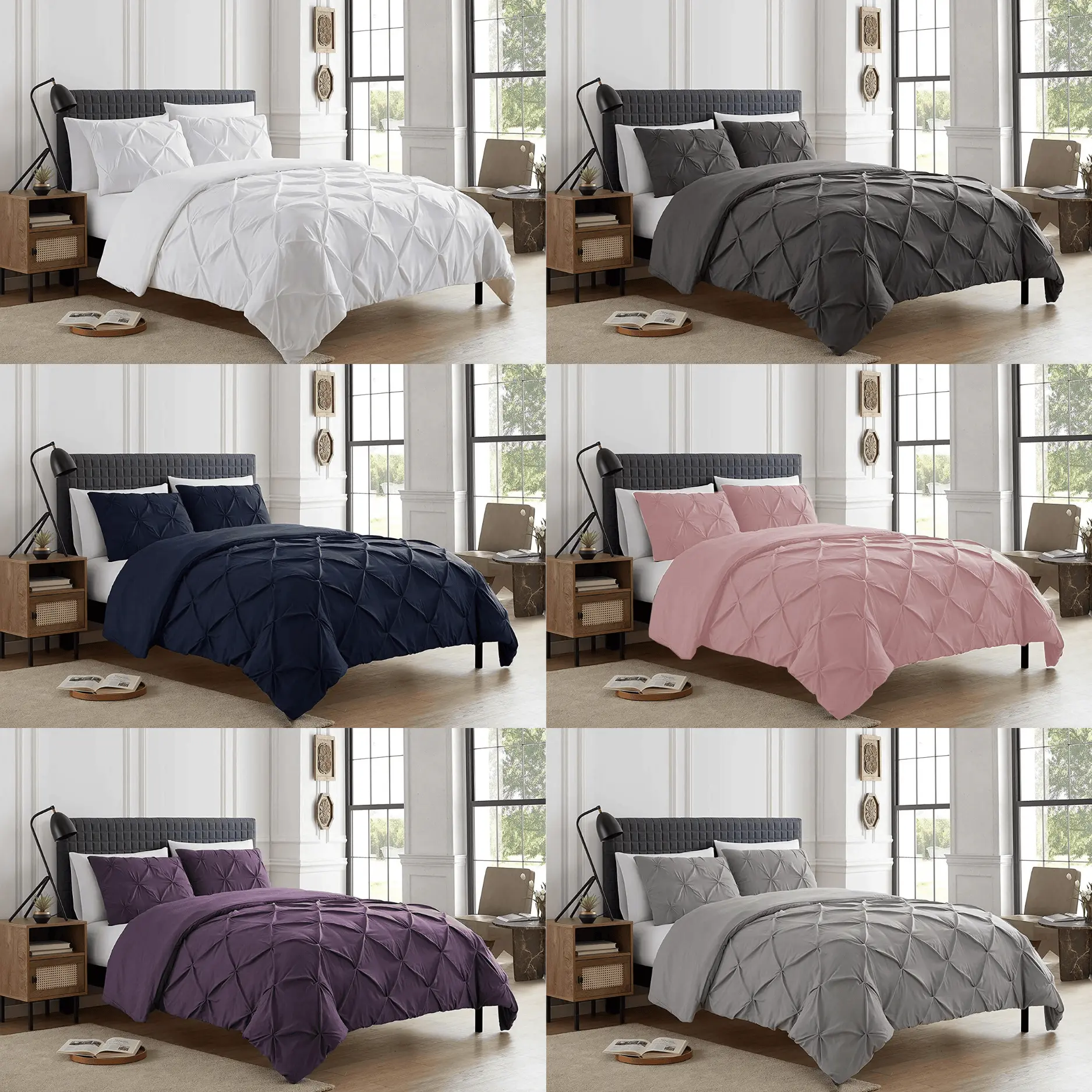 Luxury Plain Pintuck Duvet Cover Set – 100% Soft Bedding Set for Double, King & Super King Sizes
