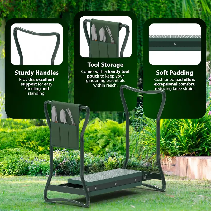 ZENO Garden Kneeler Seat with Handles | 2-1 Kneeler for Gardening | Padded Garden Kneeler | Multi-Use Foldable Garden Kneeler | Lightweight Garden Kneeling Pad | Strong Kneeling Stool with Tool Bag 4