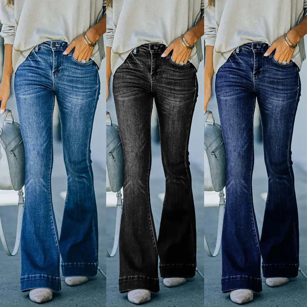 2024 New Multi-Color Women's Jeans Europe and America Cross Border Retro High Waist Stretch Flared Pants