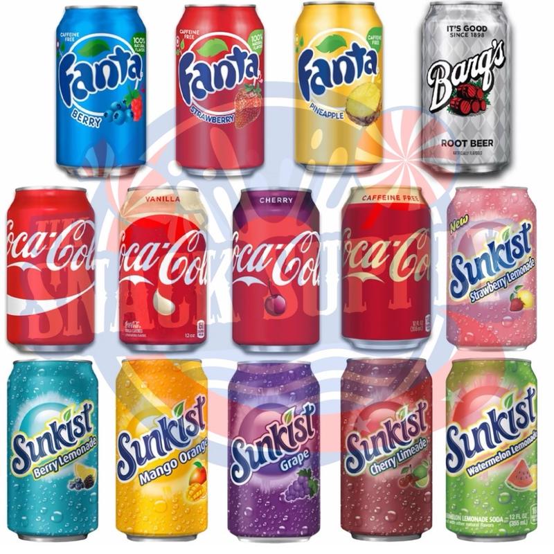 American Soda/EU Soda/Fizzy Drinks Range (Fanta/Coca Cola/Barq/Sunkist/7up/ Sprite/Dr Pepper) Taffy Beverage 1