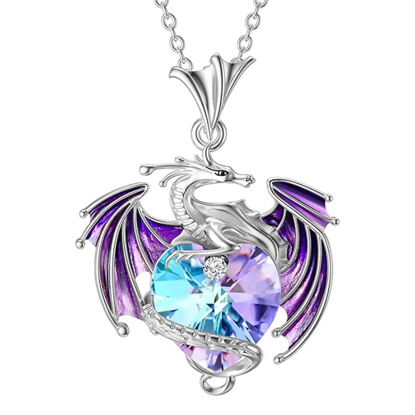 Elegant Birthstone Dragon Pendant Necklace Heart Fashion Love Jewelry Christmas Birthday Gift for Daughter Women Sister Ladies Girls