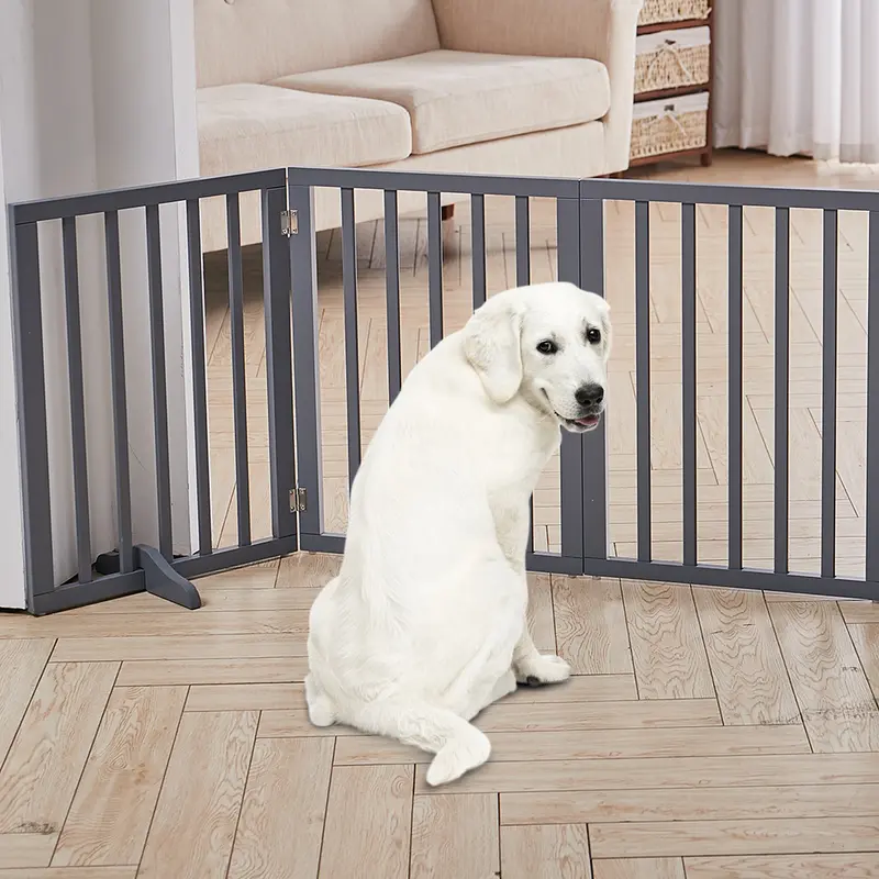 Lushhub Wooden Foldable Freestanding 3/4 Panel Pet Gate 1