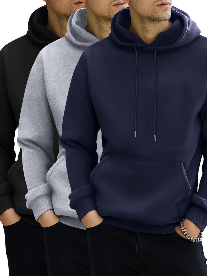 Product Introduction of 3pcs Men's Hoodies - Solid Color, Drawstring & Kangaroo Pocket |   Casual Sportswear for Spring/Fall 20
