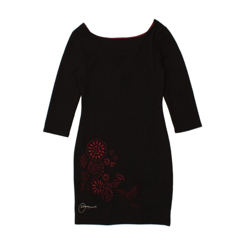 Pre-Owned Vintage DESIGUAL Womens Graphic 3/4 Sleeve Sheath Dress UK 12 Medium Black 0