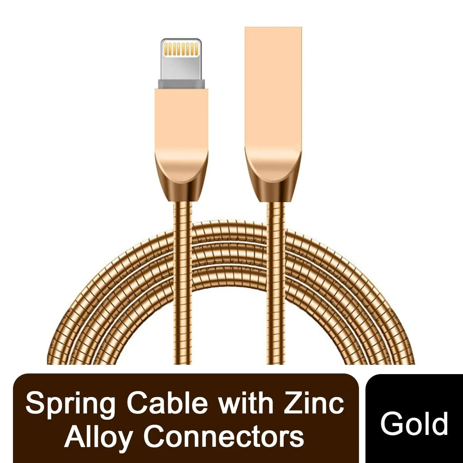 Carousel Spring Cable with Zinc Alloy Connectors - Gold Gold