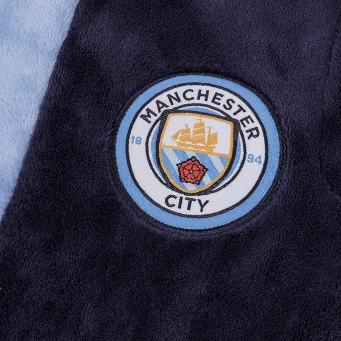 MANCHESTER CITY Boys Dressing Gown Robe Hooded Fleece Kids Official Football 2