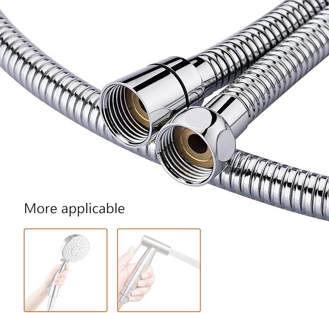 Shower Hose 1.7m, Stainless Steel Shower Pipe Anti Twist, Anti-Kink, Leakproof Universal Standard Fit G1/2 Replacement with Copper Connectors, Chrome M20109-17 2