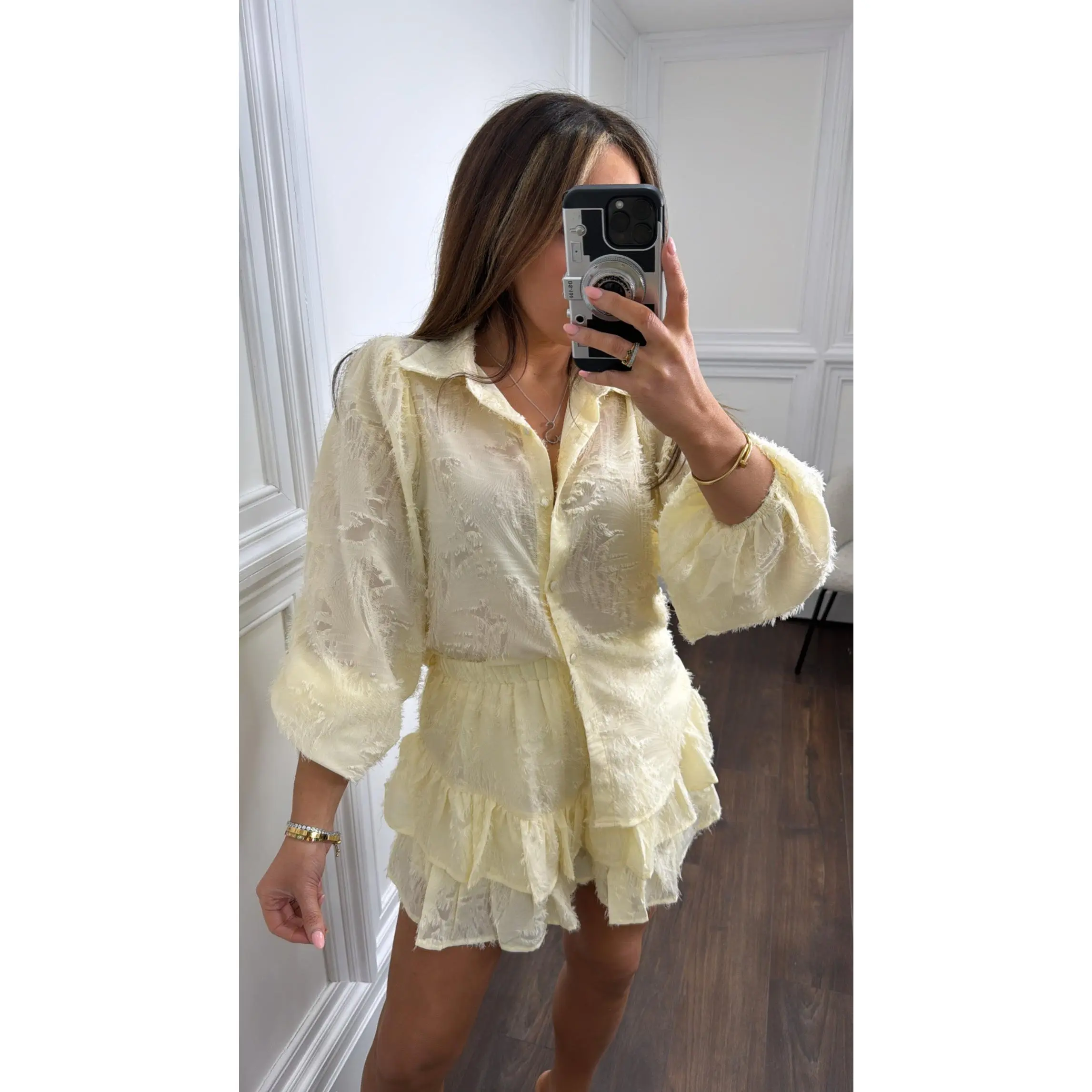 FRANKIE lemon textured blouse and skort co-ord