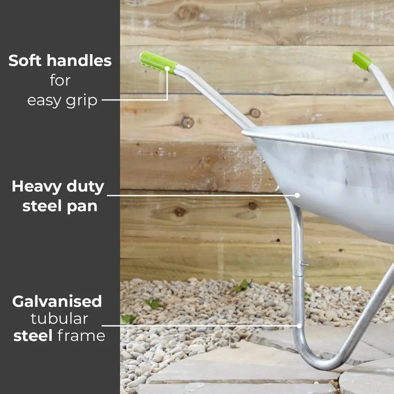 Wheelbarrow Home Garden Cart Galvanised with Pneumatic Tyre (65L), Silver 4