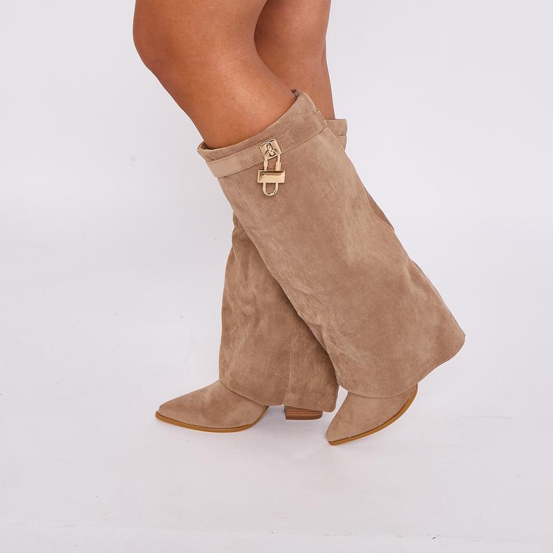 Women Suede Calf Boot Long Stretch Elastic Gusset Strap Warm Winter Boots Shoes Girl Footwear 2