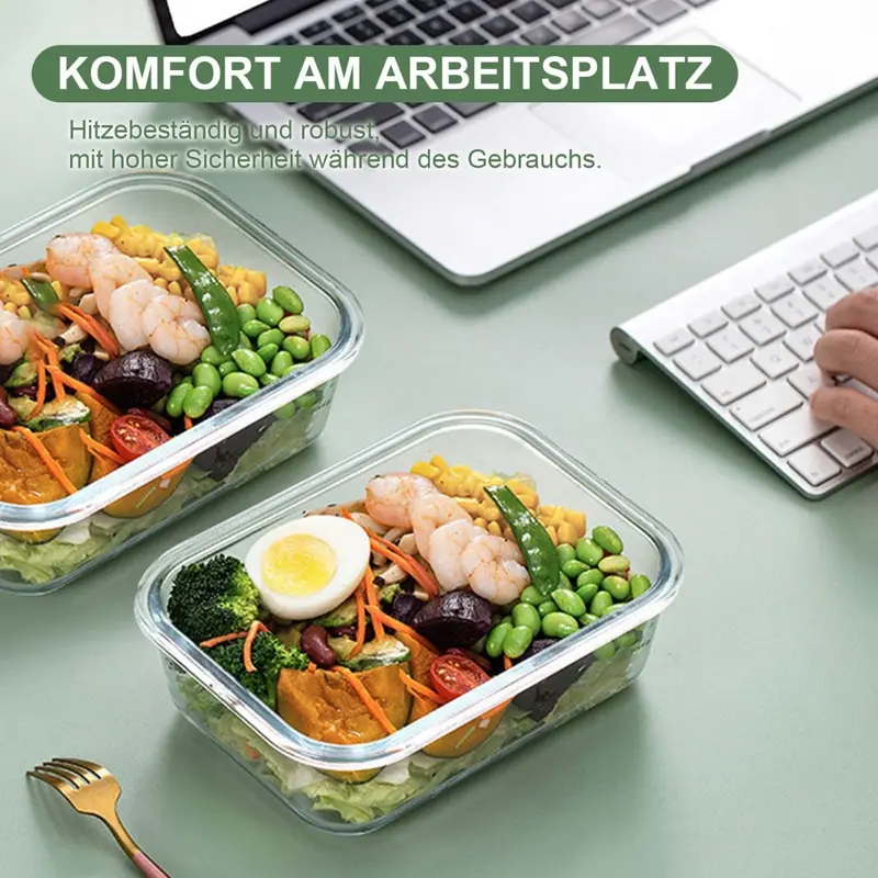 2 Pack 680ml Glass Food Storage, Meal Prep Containers Glass with Snap Lock Lids, Reusable Glass Lunch Box with Lid, Leakproof Glass Containers, Microwave, Oven & Dishwasher Safe 5