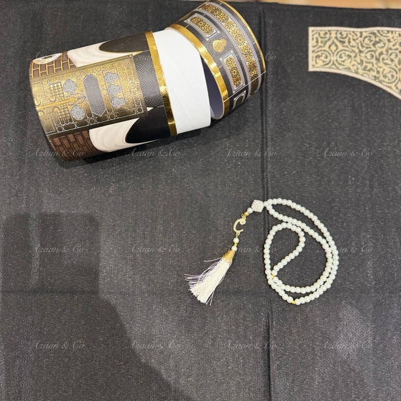 Kaaba Box Gift Set Door Pattern Prayer Mat & Tasbeeh Travel Mat in a box Muslim Islamic Gift Janamaz Salah Namaz soft prayermat prayermats heart prayerrug 6