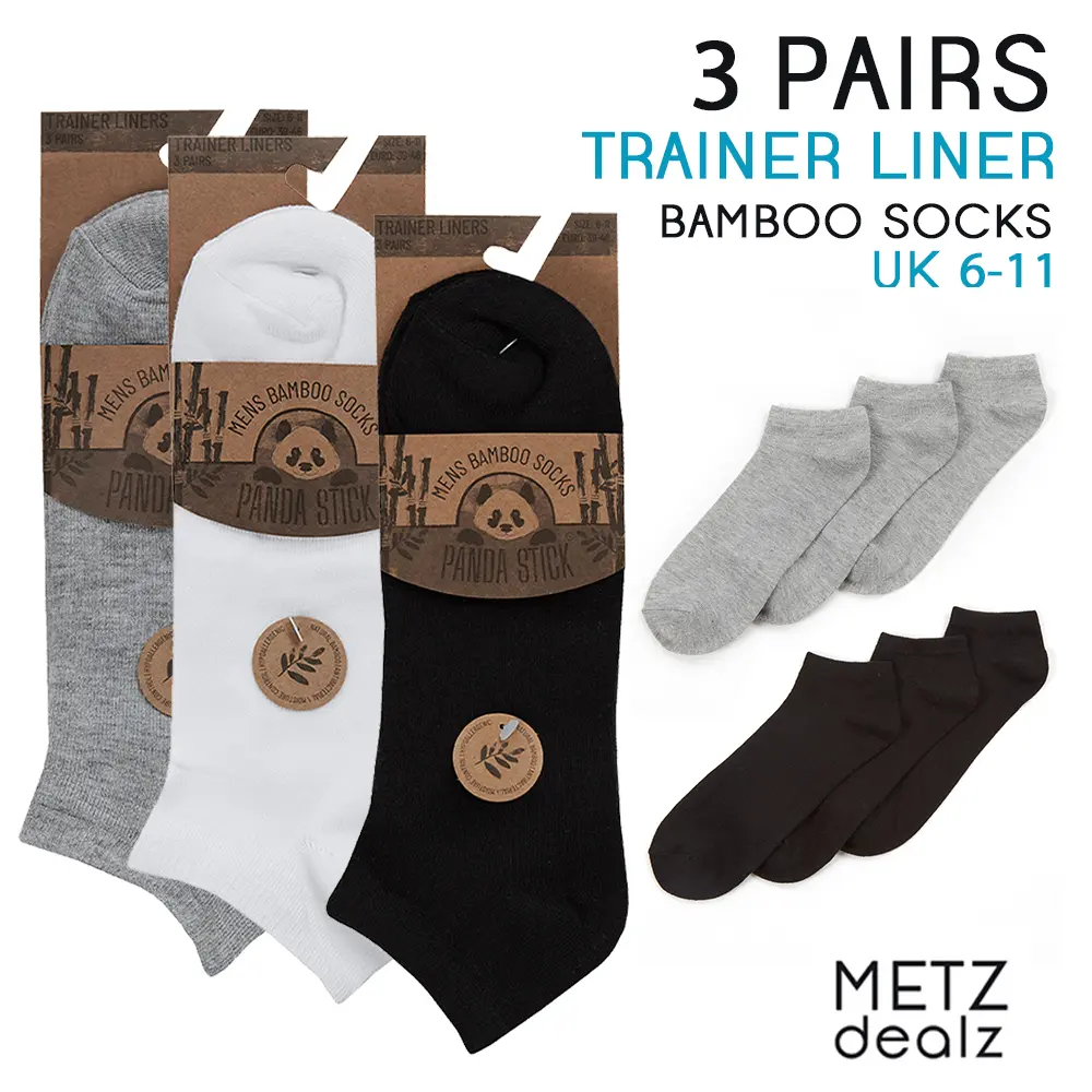 Mens Bamboo Ankle Socks Trainer Socks for Him Solid  Black White Grey Low Cut Socks 6-11