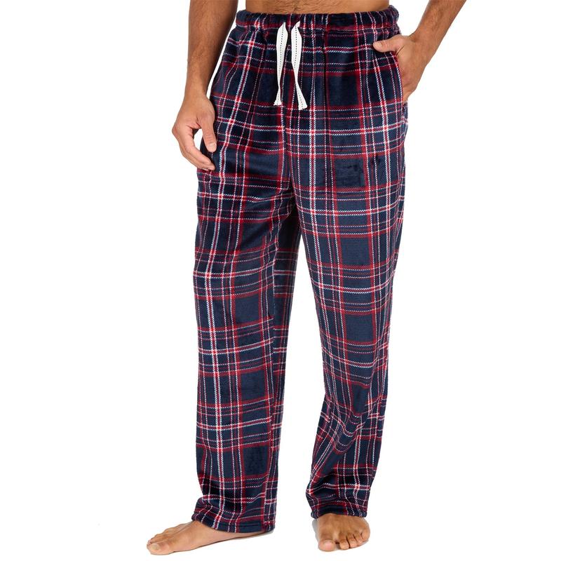 Mens Fleece Lounge Pants Pyjama Bottoms PJs Navy Check Size S-XXL 1