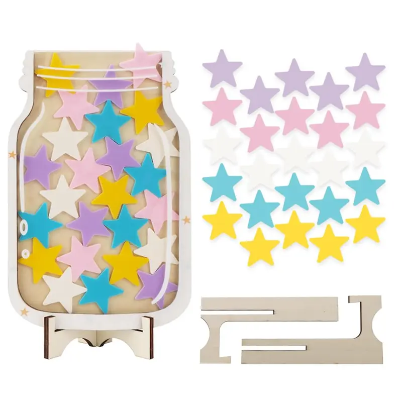 WALLFID Stars Reward Jar for Kids,Stars Charts for Children Behaviour,Potty Training Reward Chart for Kids,Chore Chart for Children, Home School Reward Jar for Incentivizing Children 0