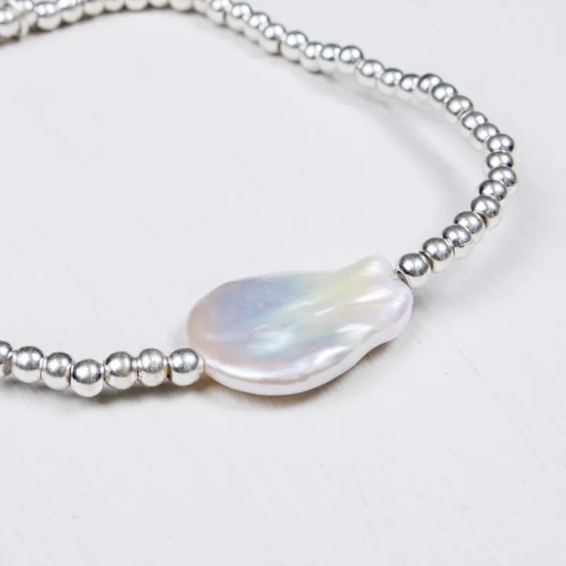***£10 sale***Ocean Baroque Pearl Stretch Bead Bracelet - Silver Plated 2