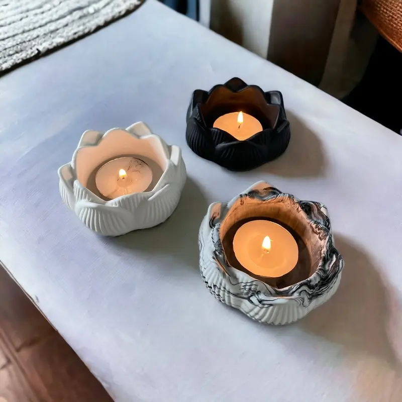 Handmade Flower Tea Light Holder Pot Home Decor Jesmonite Concrete Gift 0