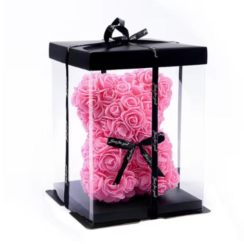 Artificial Rose Bear with Box Romantic Creative Gifts for Valentine's Day Eternal Rose Bear - A Romantic Gift for Her Foam Flowers 20cm, 1PC Decor Decorative Fruit Plants Ornaments 5