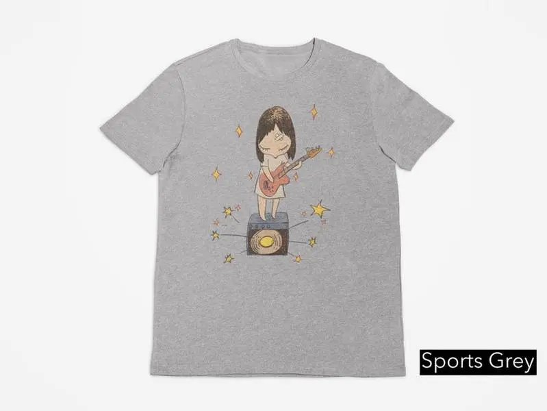 Yoshitomo Nara Guitar Girl And Star Baby Tee, Coquette Japan Aesthetic Guitar Girl Tee Cotton Fit
