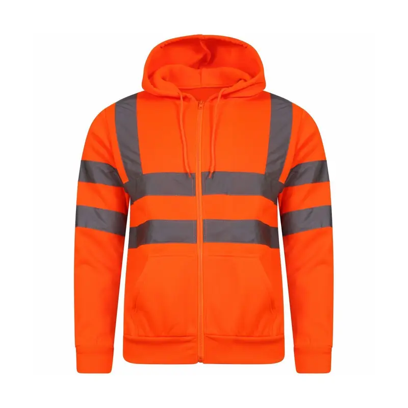 Hi Viz Reflective Tape Zipper Hoodie | Hi Viz, Soft Stretch Material, Durable Full Zip Uniforms , Long Sleeve Menswear Comfortable Relaxed Fit, Machine Washable, waterproof Sweatshirts Hoodie Tops 2