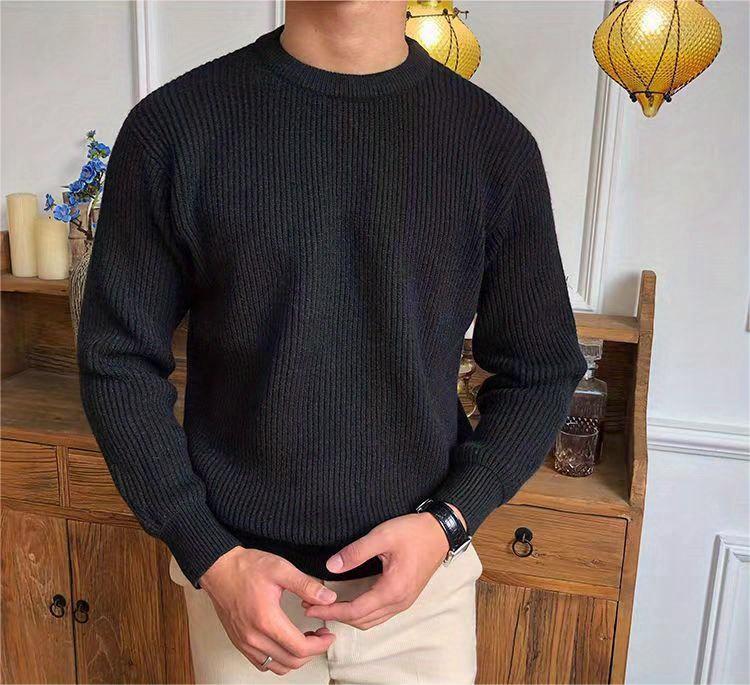 Product Introduction of Warm Texture Knitted Sweater, Men's Casual Solid Color Slightly Stretch Round Neck Pullover Sweater For Fall Winter 5