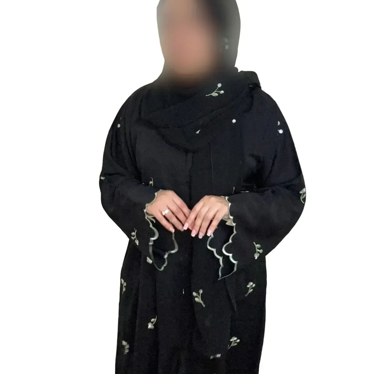 Cream/Black Nida Embroidery Abaya with Pockets for Women
