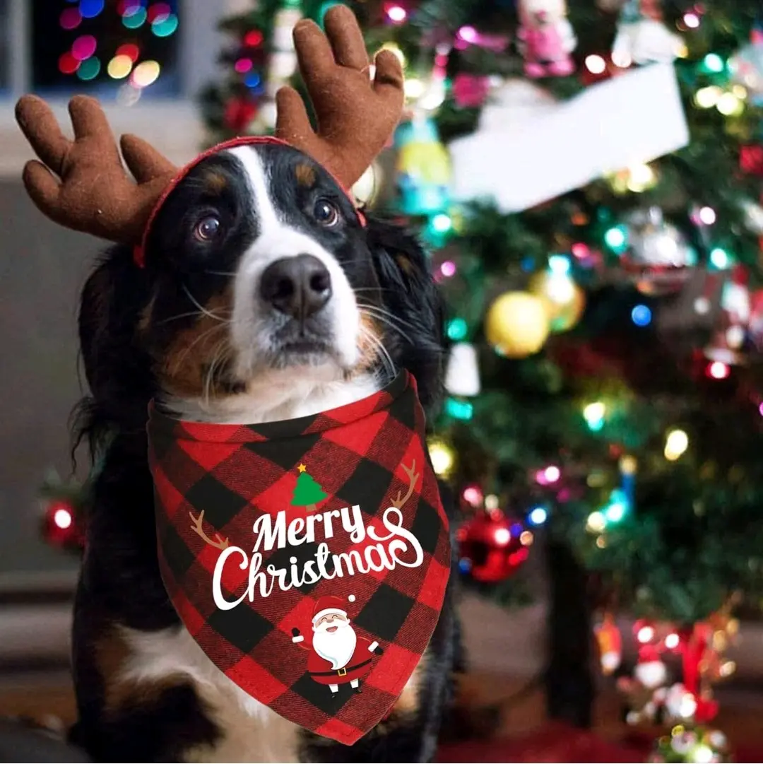 2 Pack Christmas Dog Bandanas for Small Medium Large Puppies - Small, Merry Christmas