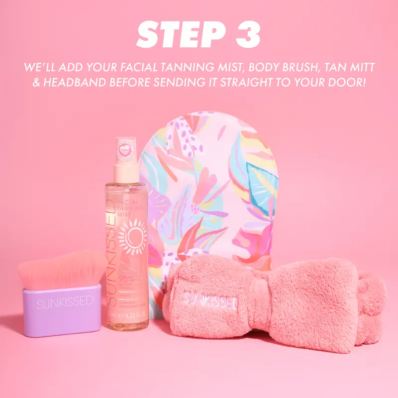 Sunkissed Summer Glow Bundle -Self Tan Mousse, Body Makeup, Facial Tan Mist, Headband, Mitt, Body Brush 3