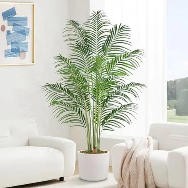 180cm Artificial Palm Tree Indoor Plant Tall Fake Tropical Paradise Palm Tree in Pot with Real Bark Design Faux Areca Palm Tree for Home Office Living Room Bedroom Farmhouse Modern Decor 1pcs