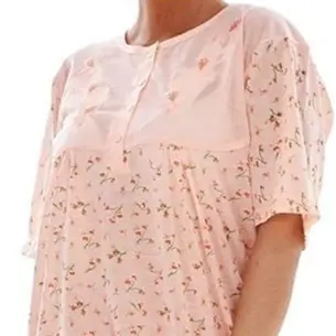 New Ladies Nightdress Floral Print Short Sleeve Rich Cotton Buttons Nightshirt UK 7